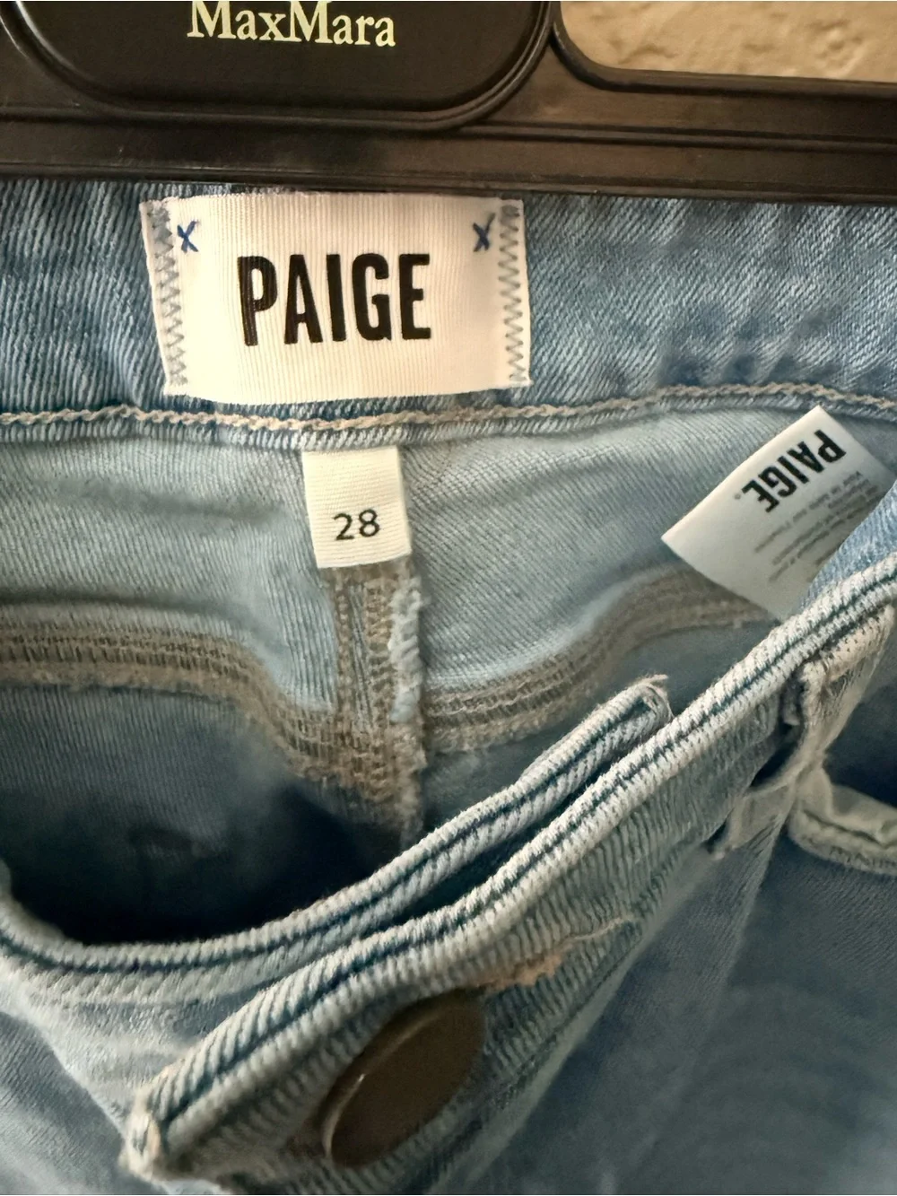 PAIGE Light Wash High Rise Crop Flare Raw Hem Jeans Size 28